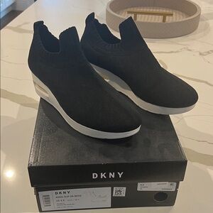 DKNY Black and White Wedge Sneakers